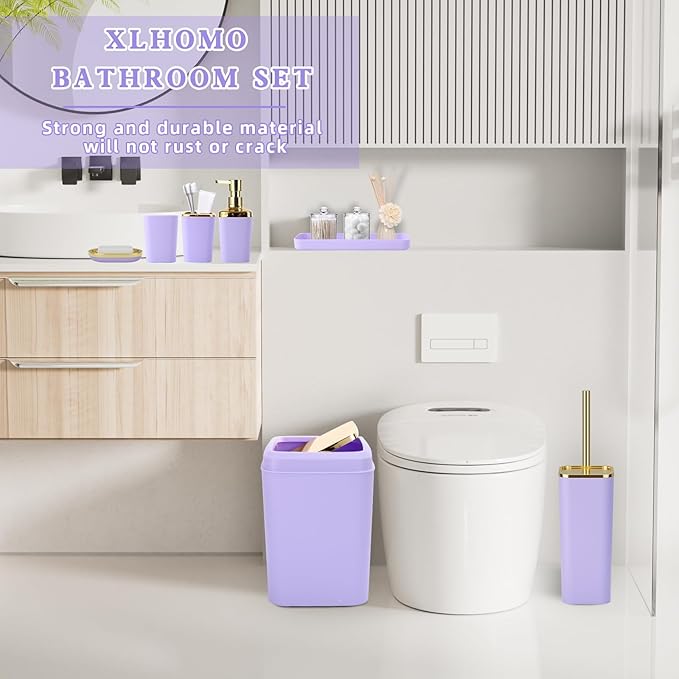 XLHOMO Bathroom Accessories Set - 26PCS Purple Bathroom Set, Bathroom Accessory Set with Shower Curtain and Rugs and Bathtub Mats for Home