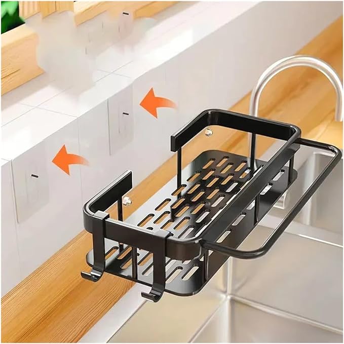 Bathroom Shelves Accessories Organizers Wall-Mounted Storage Brackets Metal Without Punching Holes(A Black 2PCS)