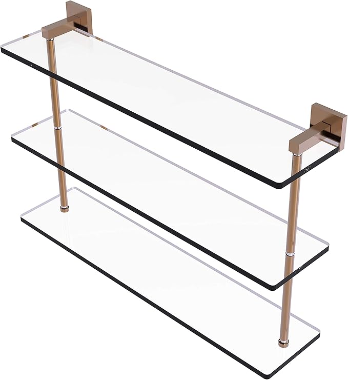Allied Brass MT-5-22 Montero Collection 22 Inch Triple Tiered Glass Shelf, Brushed Bronze