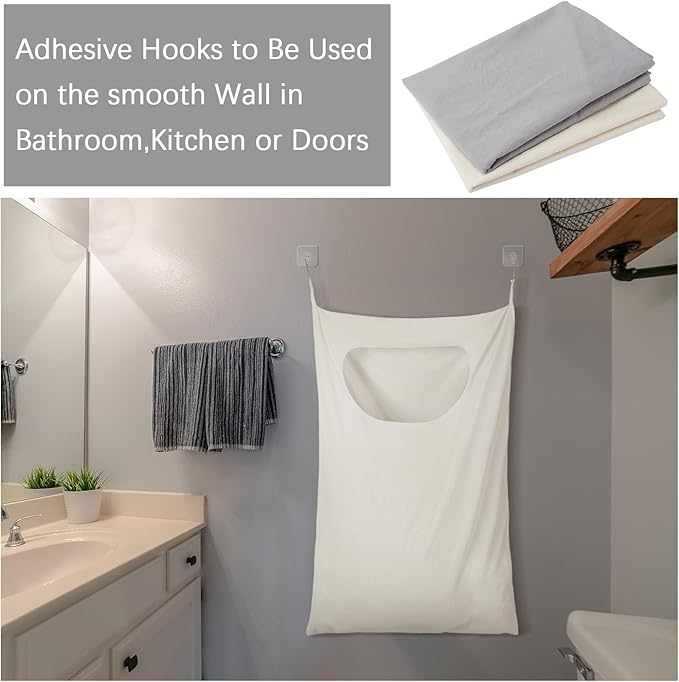 2 Pcs Large Hanging Laundry Hamper Bag 28 x 35 in Over The Door Hamper Space Saving Hanging Laundry Bag Basket with Hooks for Wall Dirty Clothes Storage RV Room, 2 Color