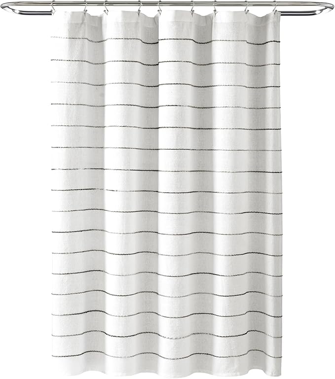 Lush Decor Ombre Stripe Yarn Dyed Cotton Shower Curtain, 72" W x 72" L, Gray & Multi - Fabric Shower Curtains - Striped Bathroom Curtain - Farmhouse & Coastal Decor