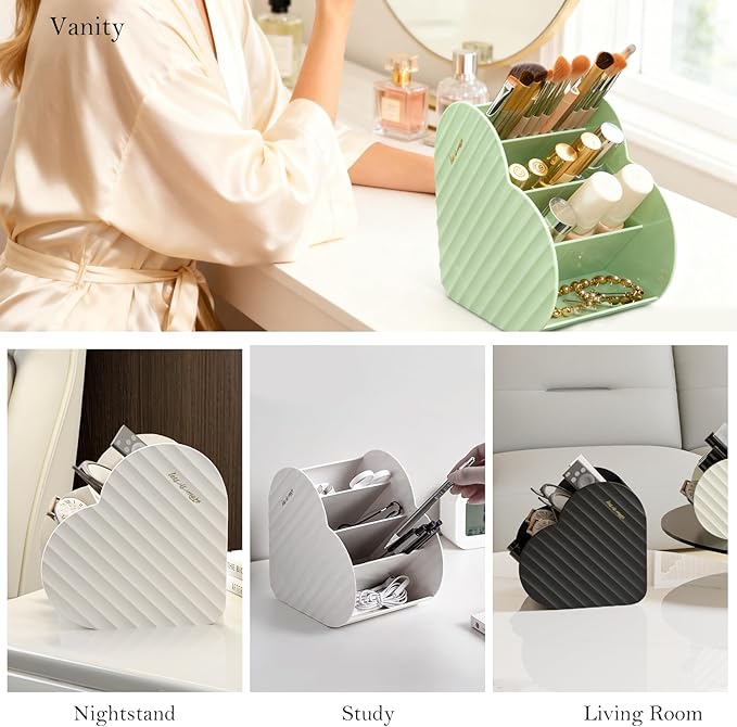Heart-Shaped Slanted Makeup Organizer – 4-Compartment Tiered Storage, Durable Food-Grade Material, Stylish Vanity & Desk Cosmetic Holder (White)
