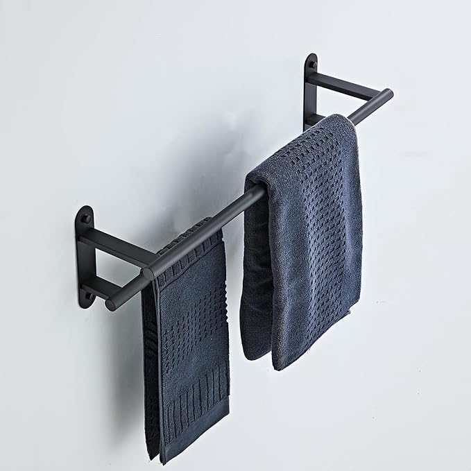 Towel Rack for Bathroom, Double Towel Bar 24 Inch Wall Mounted, Matte Black Stainless Steel Bathroom Towel Holder(Total Length 26-Inch)