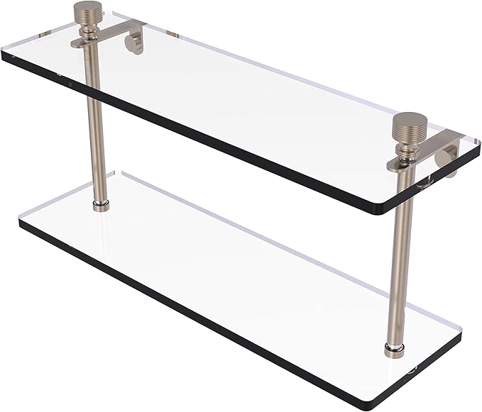 Allied Brass FT-2/16-PEW Foxtrot Collection 16 Inch Two Tiered Glass Shelf, Antique Pewter
