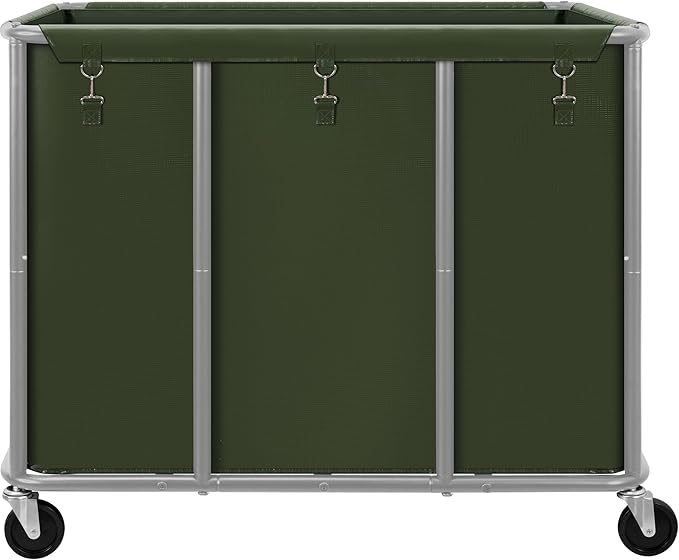 STO STO Commercial Laundry Cart with Lockable Wheels, Large 420L Industrial Rolling Laundry Hamper with Steel Frame, Removable Waterproof Bag, 400 lbs Capacity for Hotels, Hospitals, Factories, Green