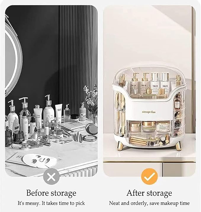 Dustproof Cosmetic Storage Box, Cosmetics Skincare Jewelry Lipstick Organizer, Multi-Function Make Up Case, Cosmetics Storage Box, Makeup Organizer with Lid (White)