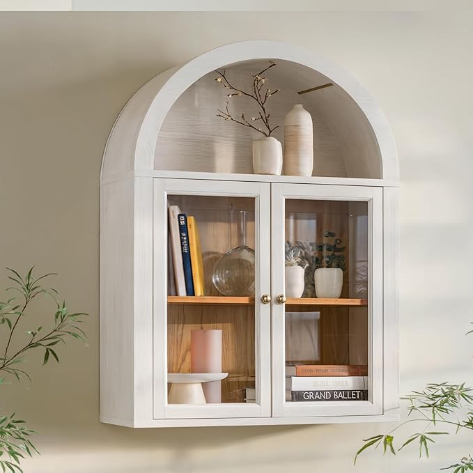 Furnaza Arched Wall Mounted Medicine Cabinets with Tempered Glass Doors,Bathroom Cabinet with Adjustable Shelf for Kitchen,Living Room