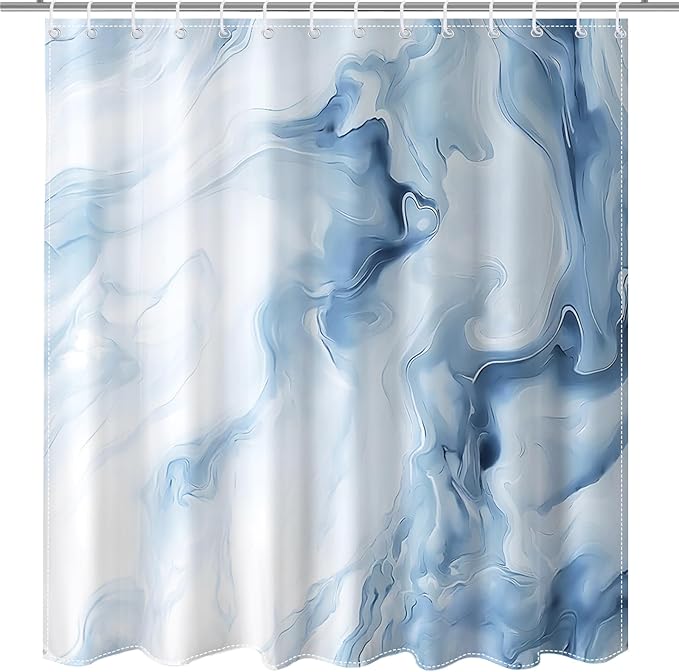 Mocsicka Blue Marble Shower Curtain for Bathroom, Abstract Blue and White Shower Curtain with 12 Hooks Modern Art Decor Waterproof Fabric Bath Curtain for Modern Bath Decor, 72 X 72 Inch