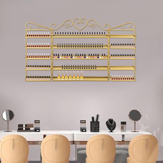 Nail Polish Organizer Wall Mounted, 3Pcs 5-Tier Nail Polish Storage Rack, Metal Nail Polish Storage Holder, Multifunctional Organizer for Essential Oil Perfume at Home Salon Spa(Gold)