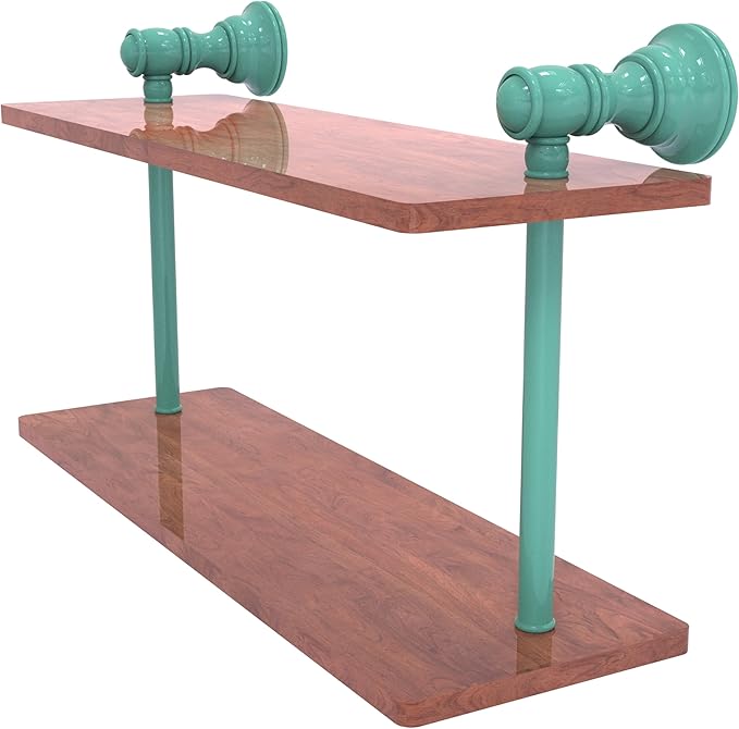 Allied Brass CL-2-16-IRW-SFG Carolina Collection 16 Inch Two Tiered Wood Shelf, Sea Foam Green