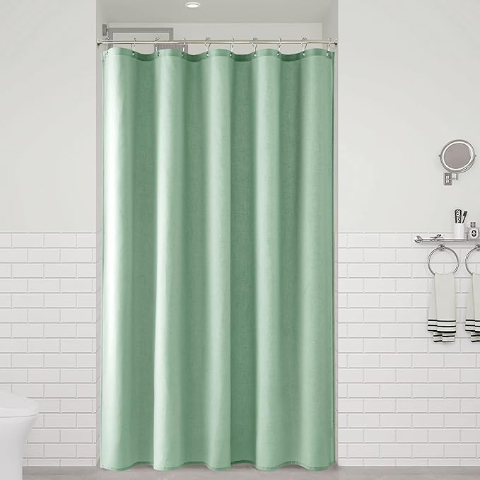 Naturoom Aqua Green 54 Inch Shower Curtain - Stall Narrow Half Linen Ultra Thick Fabric Shower Curtain Set with Hooks, Boho Farmhouse Rustic RV Camper Bath Curtains for Bathroom, 54x78