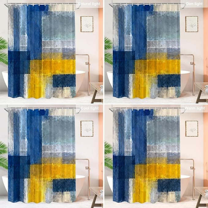 Shrahala Brown Abstract Art Decorative Shower Curtain, Grey Contemporary Colorful Bathroom Décor Polyester Fiber Waterproof with Plastic Rings for Shower Stall Bathtubs 72 x 72 in