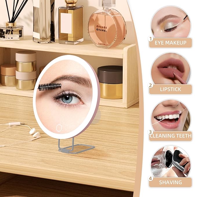 30X Magnifying Mirror with Lights, 6inch Makeup Magnified Mirror 30X Lighted Travel Magnification with 3 Suction Cups and 360° Adjustable Stand- Includes Tweezers & Scissors