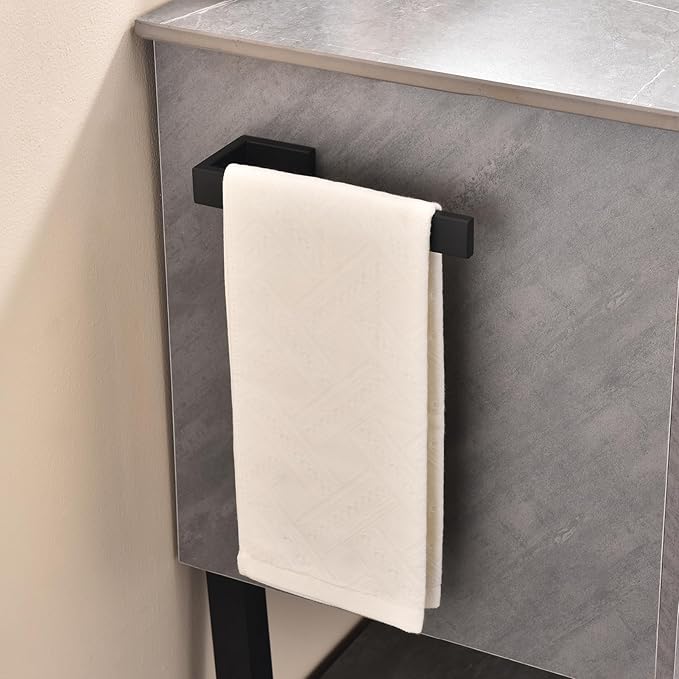 TASTOS Black Hand Towel Holder Bath Towel Bar Bathroom Towel Ring, Wall Mount, Modern Style (Matte Black)
