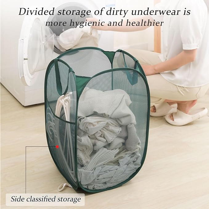Upgraded 100L Extra Large Collapsible Laundry Baskets, 2 Pack XL Mesh Pop Up Laundry Hamper with Handles, Portable Travel Laundry Basket, Foldable Hamper. Green