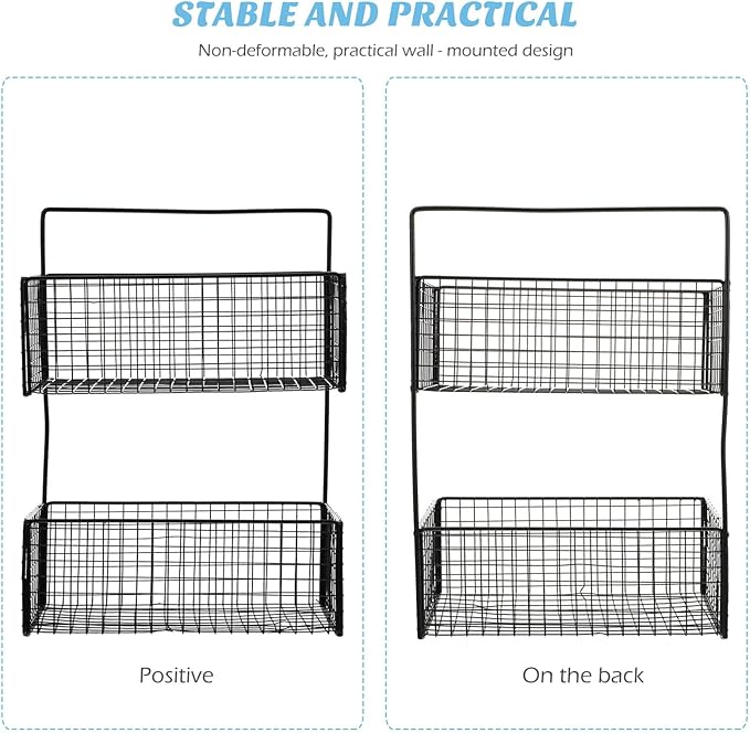 Ipetboom Dual Layer Draining Rack Wall-Mounted Storage Shelf for Bathroom Kitchen Black Iron Multi-Function Organizer with Smooth Polished Surface Space-Saving Holder for Toiletries and