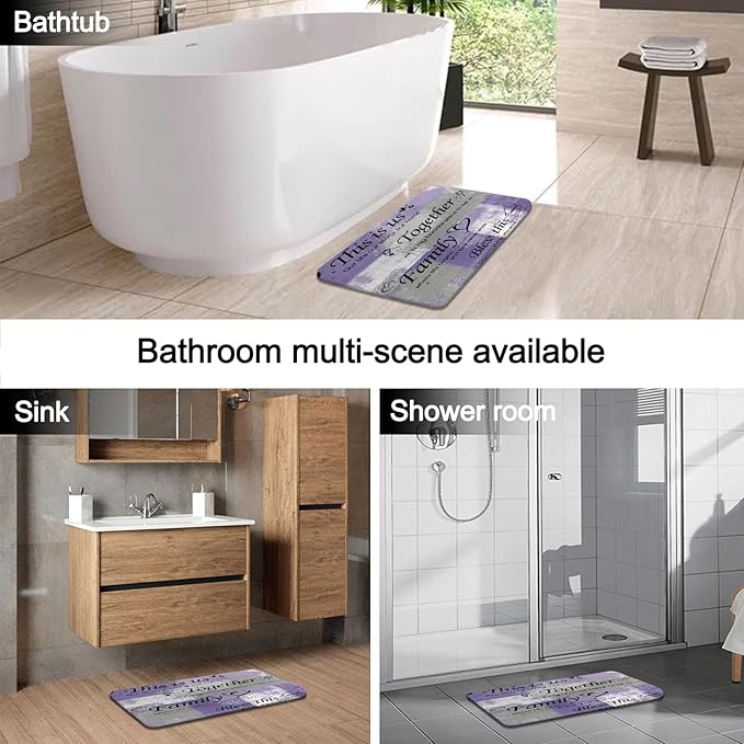 Lnond 4Pcs Bathroom Shower Curtain Sets with Rugs, Purple Grey Motivational Home Family Bathroom Sets with Shower Curtain and Rugs and Accessories