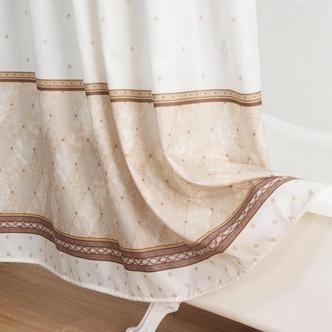Extra Wide Fabric Shower Curtain 108 x 72 inch, Beige Tan Brown Striped Shower Curtains for Bathroom and Bathtub, 108" W x 72" H