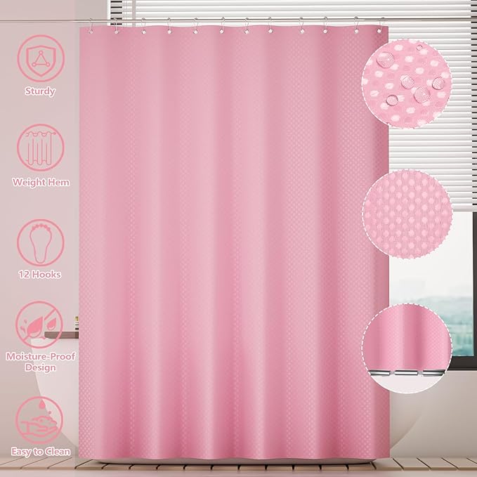 XLHOMO Bathroom Accessories Set - 25PC Pink Bathroom Set, Bathroom Set with Shower Curtain and Rugs, Pink Shower Curtain Set, Toilet Brush, Bathroom Trash Can