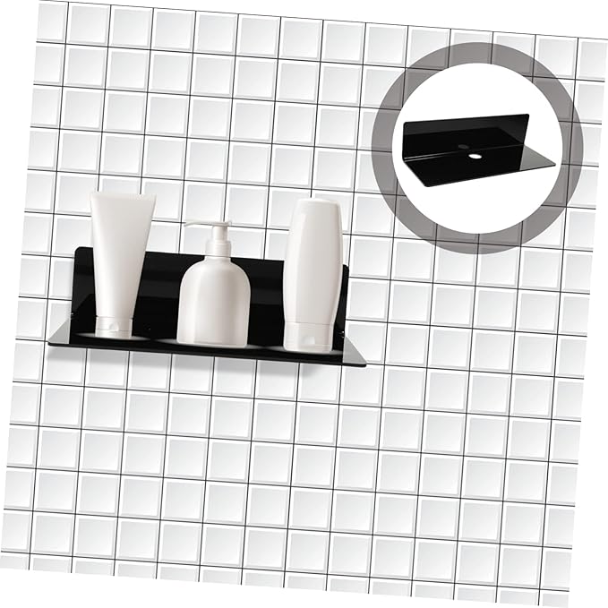 PRETYZOOM 2pcs Wall-Mounted Bathroom Storage Rack Black Acrylic L-Shaped Shelves Waterproof Decorative Shelf for Toilet and Bathroom Organization