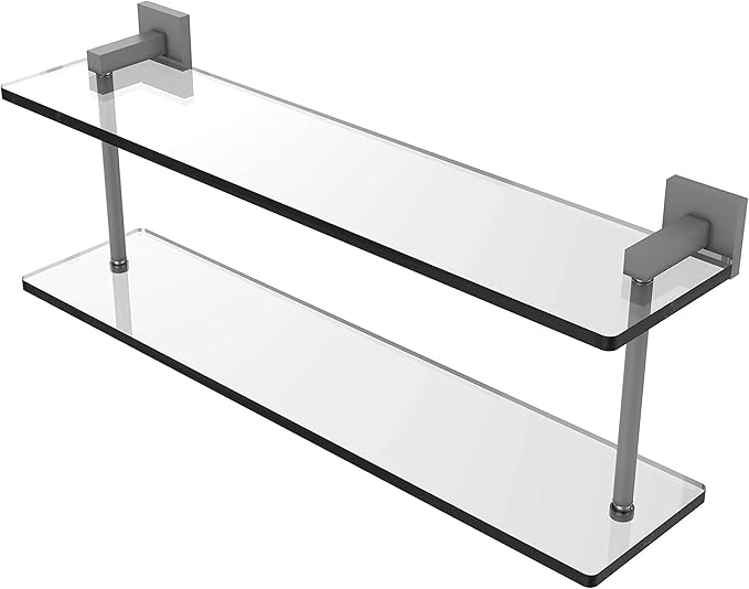 Allied Brass MT-2-22 Montero Collection 22 Inch Two Tiered Glass Shelf, Matte Gray
