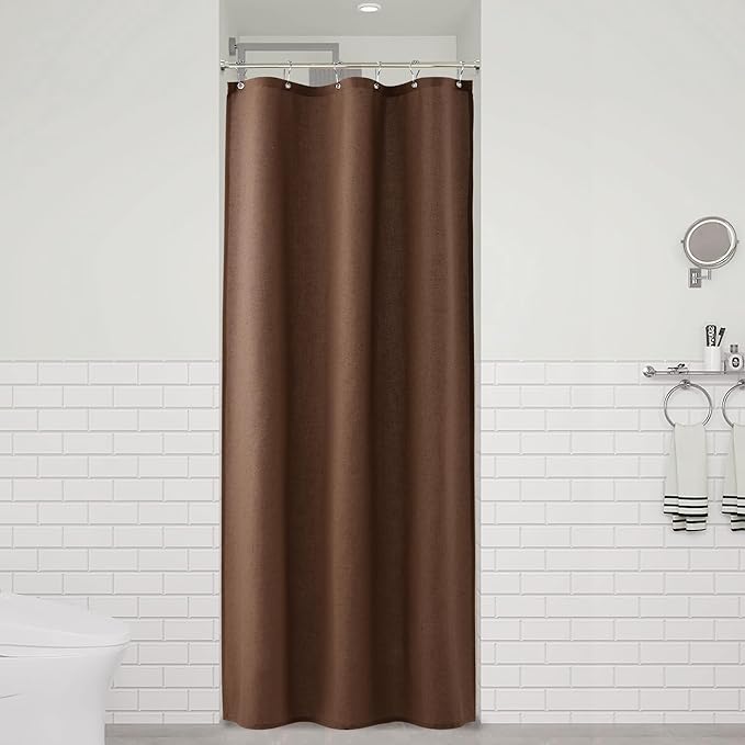 Naturoom Caramel Brown 36 Inch Shower Curtain - Stall Narrow Half Linen Ultra Thick Fabric Shower Curtain Set with Hooks, Boho Farmhouse Rustic RV Camper Bath Curtains for Bathroom, 36x72