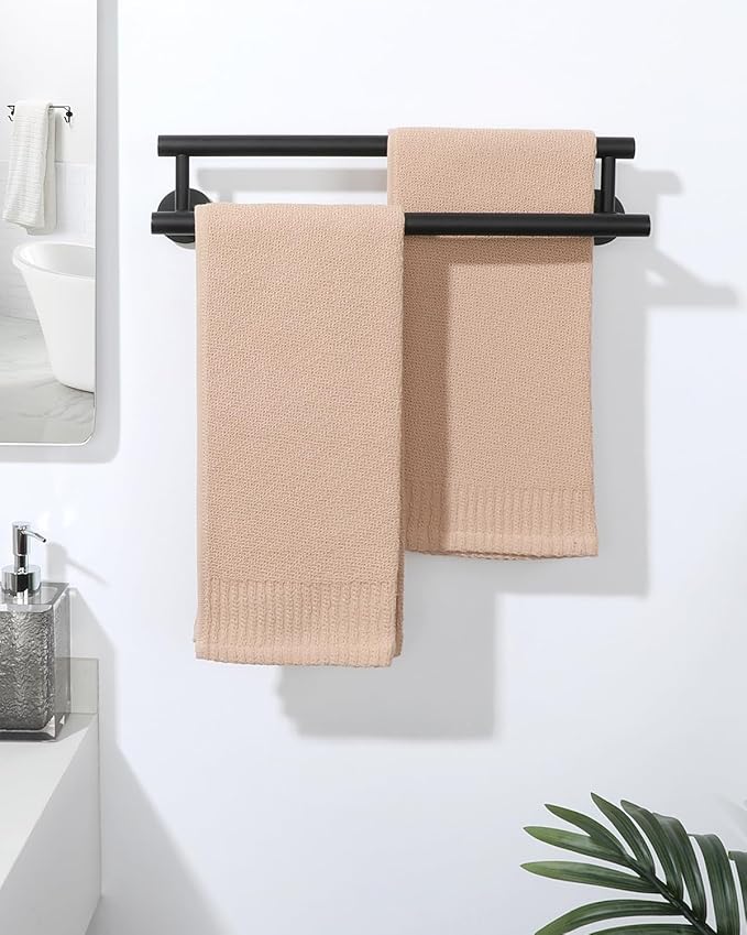 Alise Double Towel Bar Black,16" Towel Racks for Bathroom Wall Mounted,Bathroom Towel Rack SUS304 Stainless Steel Bathroom Towel Holder Quick Drying Hand Towel Holder Towel Bar for Walls