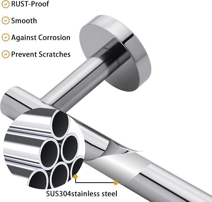Polished Chrome Bath Towel Bar Single Bars Towel Rack Rod Classic Wall Mounted Stainless Steel Bathroom Towel Bar Toilet Kitchen Towel Shelf Single Layer,18inch