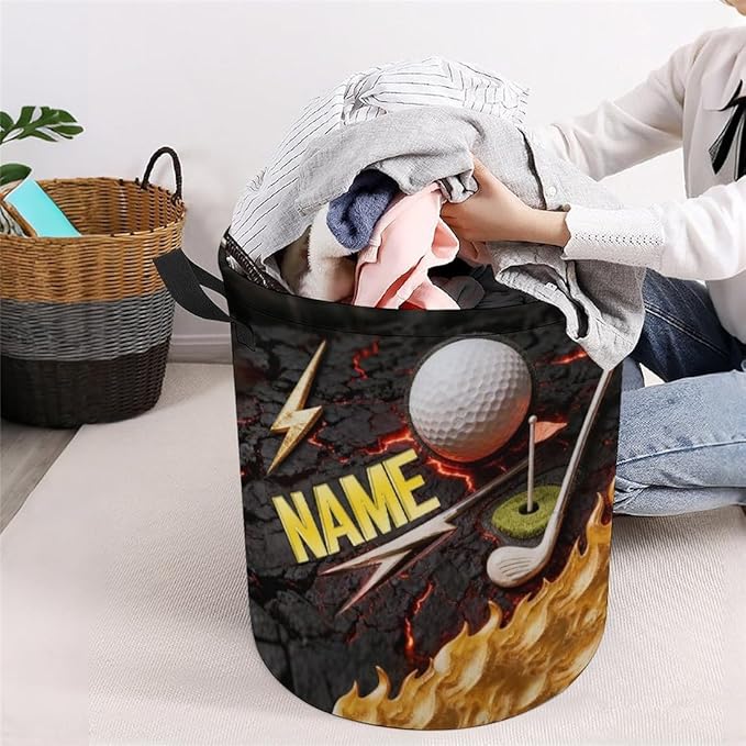 Personalized Golf Ball Laundry Hamper Custom Name Funny Dirty Clothes Laundry Basket Portable Storage Basket For Home Bathroom Family Golf Lovers Xmas Birthday (style 10)