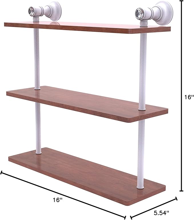 Allied Brass CC-5-16-IRW Carolina Crystal Collection 16 Inch Triple Wood Shelf, Matte White