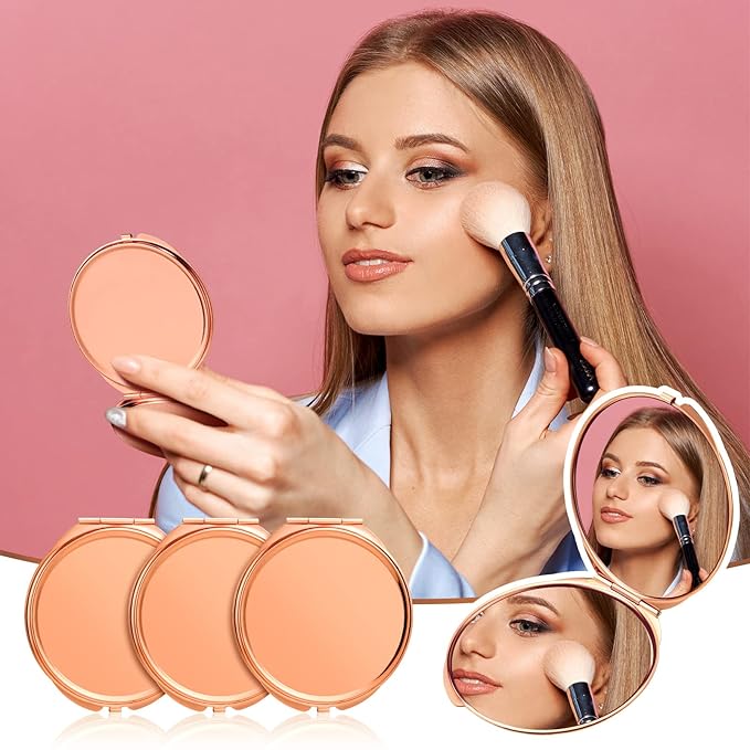 Yalikop 8 Pcs Rose Gold Compact Mirror Bulk, Metal Round Shell, 1x 2x Magnification Double Sided, Portable, Folding, Mini Travel Pocket Mirror for Women Girls Party Favor Bridesmaid Christmas Gifts