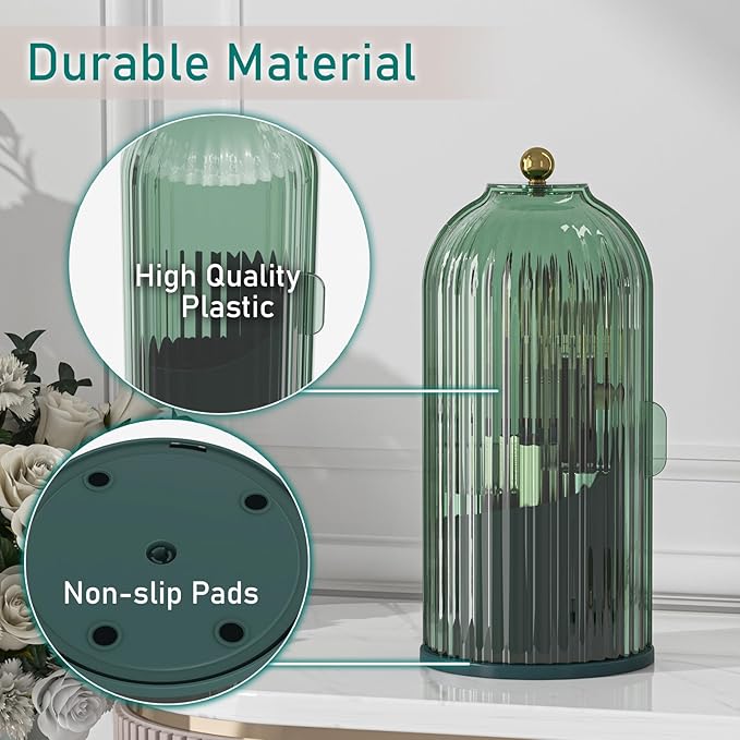 GAXmi Makeup Brush Holder with Lid Cosmetic Tools Organizer 360 Rotating Waterproof Dustproof Beauty Brushes Storage for Vanity, All Green | with Lid, 360 Rotating, Waterproof, Dustproof, for Vanity