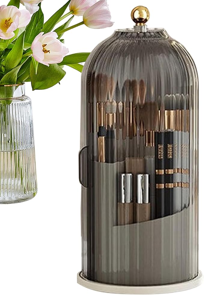 Multi-function Rotating Bird Cage Toiletries Storage Rack ?€? Makeup Organizer, Brush Holder | Transparent Dust-proof Box, 360 Rotating Design for Dressing Tables, Desktops, Bathroom Countertops