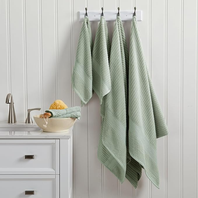 Springtree Home 100% Cotton Bath Towel Set | 6 Piece Set | Absorbent & Quick-Dry Bath Towels | Textured and Durable Cotton | Krista Collection - Eucalyptus