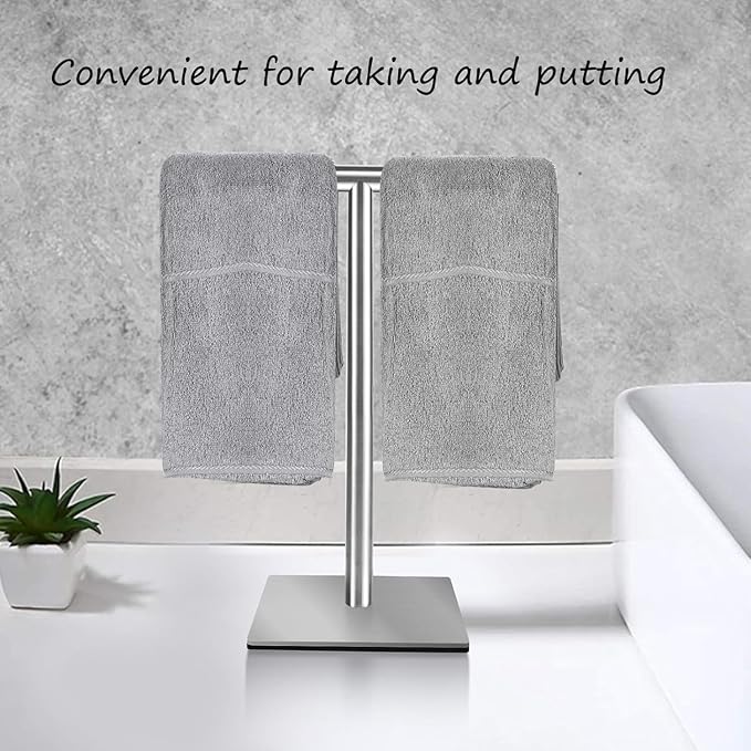 Freestanding Hand Towel Holder Countertop Modern Stand Towel Rack with Square Base Space Saving 304 Stainless Steel Hand Towel Holder Silver Finished