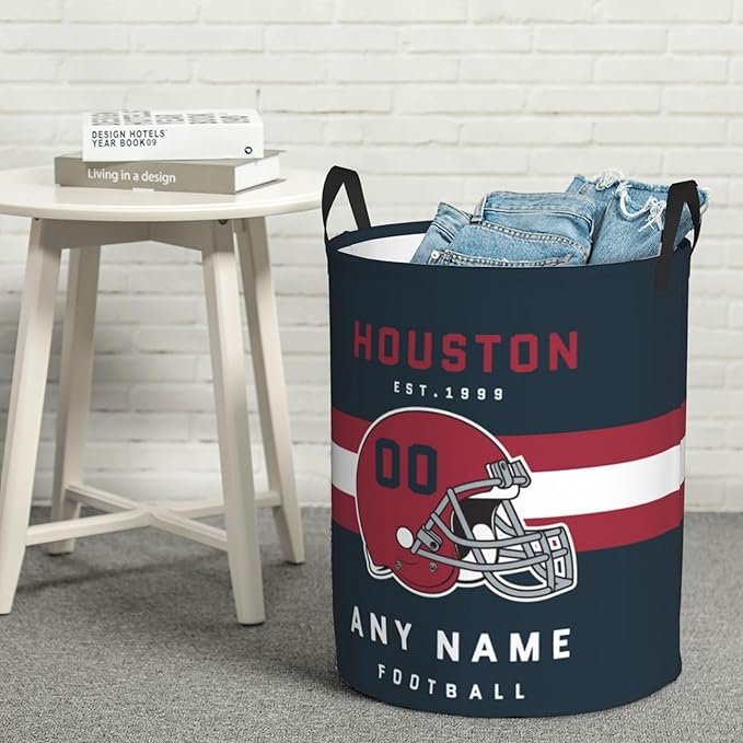 Custom Houston Laundry Hamper - Personalized Football Style Laundry Basket - Customized Name and Number - Dirty Clothes Hamper Waterproof Large Capacity Hamper for Bedroom Bathroom Living Room