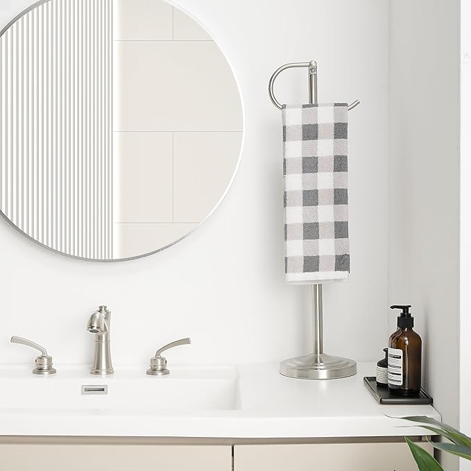 RFOUO Hand Towel Holder Stand,Standing Towel Racks for Bathroom,Hand Towel Holder for Bathroom Kitchen Vanity Countertops,Stainless Steel Adjustable Towel Bar 16.5-26 Inch(Brushed Nickel)