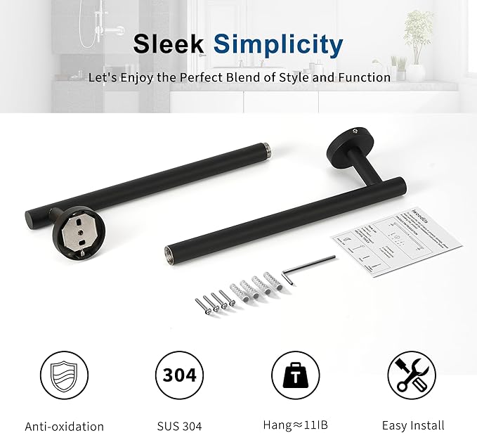 Matte Black Towel Bar, 30 Inch Towel Racks for Bathroom Wall Mounted, Thicken SUS304 Stainless Steel Heavy Duty Hand Towel Holder Organizer, Bathroom Accessories, Total Length 32.5 Inch