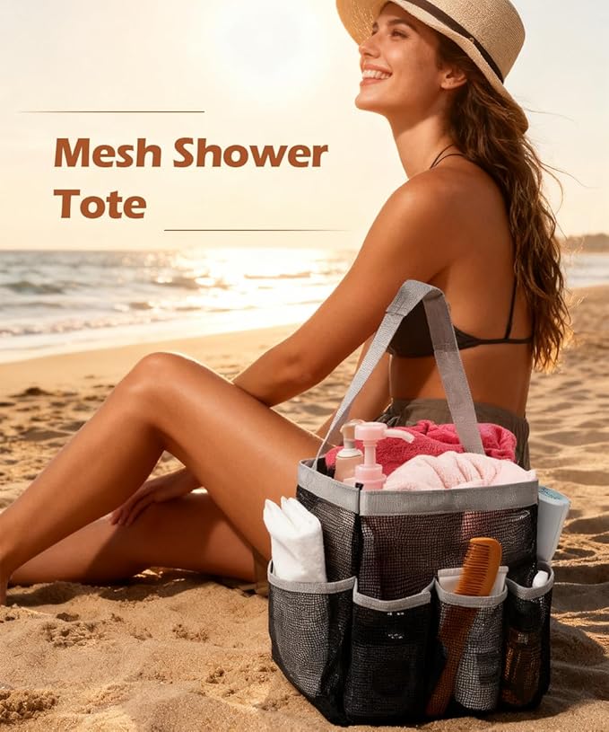 Mesh Shower Caddy Bathroom Portable College Dorm Essentials for Girls Guys Shower Tote Beach Camp Travel Hanging Toiletry Bag Grey