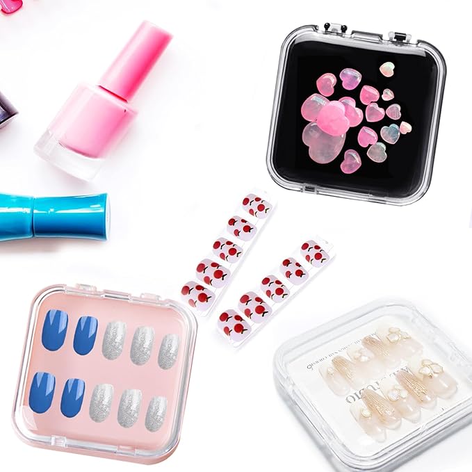 Press on Nail Box,30 Sets Display Case Artificial Nails Display Storage Box with 60 Pcs Adhesive Double Sided Tape Press On Nail Packaging for Nail Salon