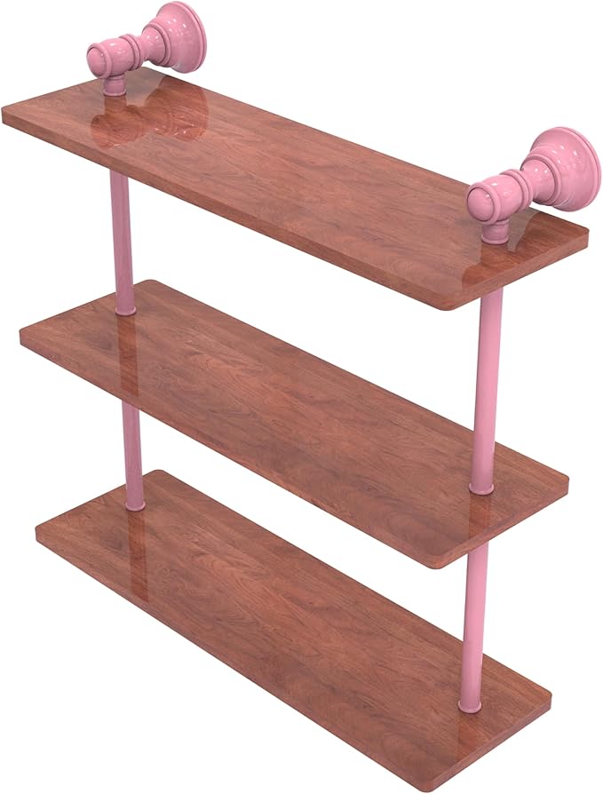 Allied Brass CL-5-16-IRW-PNK Carolina Collection 16 Inch Triple Wood Shelf, Pink