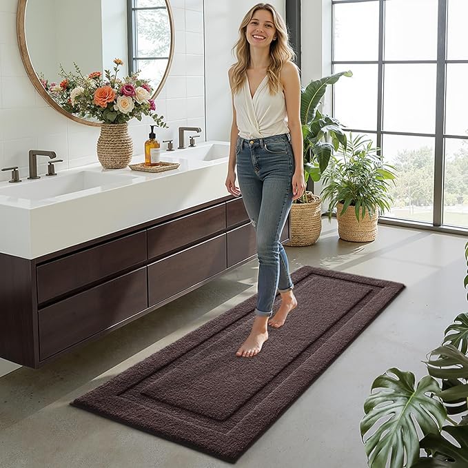 LUMI Extra Large Ultra Soft Bathroom Rugs Non Slip with Rubber Backing, Absorbent Washable Bath Mat Quick Dry, Upgraded Premium Microfiber Plush Carpet for Bathtub and Shower Floor, Brown, 24x60