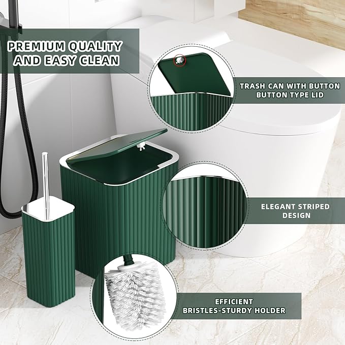 XLHOMO Bathroom Accessories Set - Gorgeous Green Bathroom Set, 10PC Green Bathroom Accessory Set, Bathroom Sets with Toilet Brush, Bathroom Trash Can