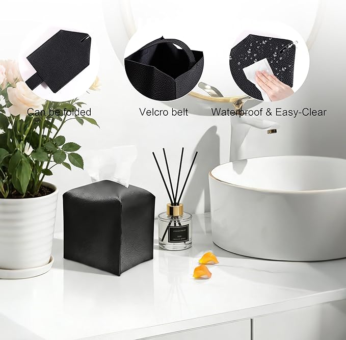 Bathroom Accessories Set, 11PCS Black Bathroom Accessory Set with Shower Curtain, Trash Can, Soap Dispenser, Soap Dish, Toilet Brush, Toothbrush Holder and Cup, Q-tip Holders, Tissue Box, Squeegee