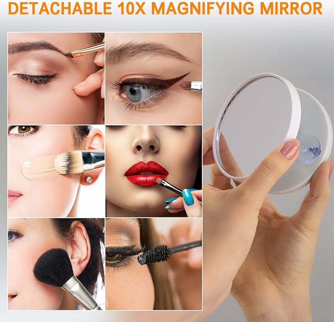FENCHILIN Vanity Mirror with Lights, 22.8"x 18.1" Hollywood Makeup Mirror with 15 LED Dimmable Bulbs Lighted Vanity Mirror with USB Charging Port 10X Magnification Tabletop for Bedroom