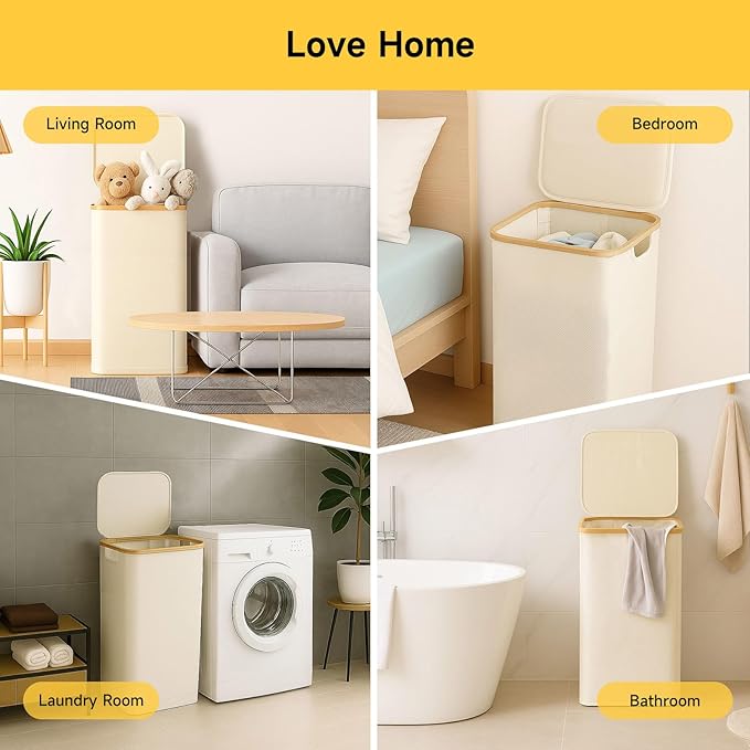 100L Foldable Laundry Basket with Lid, Dirty Clothes Hamper for Dormitories and Gyms | Laundry Hamper with Removable Bag, Beige
