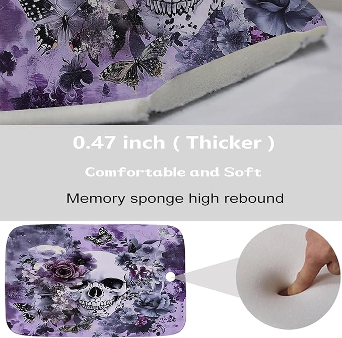 Funny Gothic Halloween Unique Bathroom Sets with Floral Skull Shower Curtain and 20 x 31 Rugs Bathroom Accessories Sets Decor with Bath Rug, Bath Mat, U-Shaped Contour and Hooks 72 x 72 Inch Purple