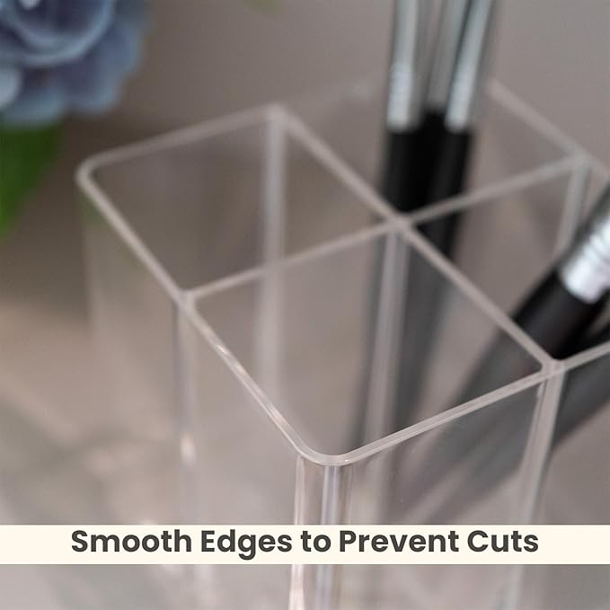 Clear Makeup Brush Holder,Acrylic Rotating 360??Makeup Brush Organizer,Pen holder with 4 Grids,Makeup Holder for Courtup,Containers for Desk,1pc