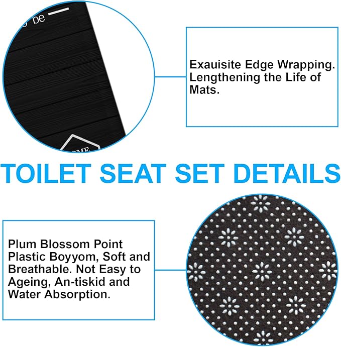 juwute 4Pcs Family Shower Curtain Sets with Non-Slip Rugs, Toilet Lid Cover and Bath Mat, Black Home Bathroom Decor Set Accessories Waterproof Shower Curtains with 12 Hooks, 72 x 72 Inch