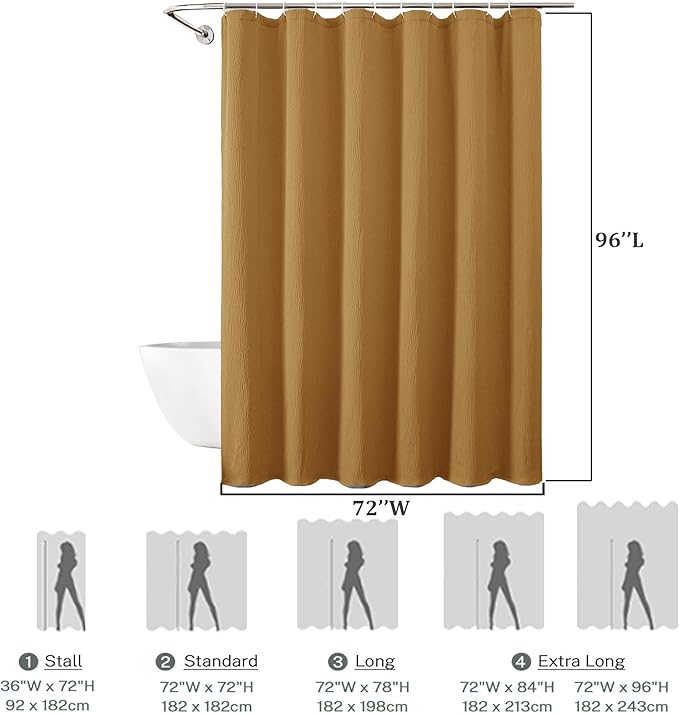 Aiyufeng Fabric Gold Extra Long Shower Curtain for Bathroom, 3D Textured Shower Curtain 96 Inch Long Soft Cloth & Hotel Spa Quality, Large Hotel Bathroom Curtain Boho Style, 72x96 Inches